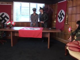 Blonde and brunette hotties get roughly fucked by two German nazis